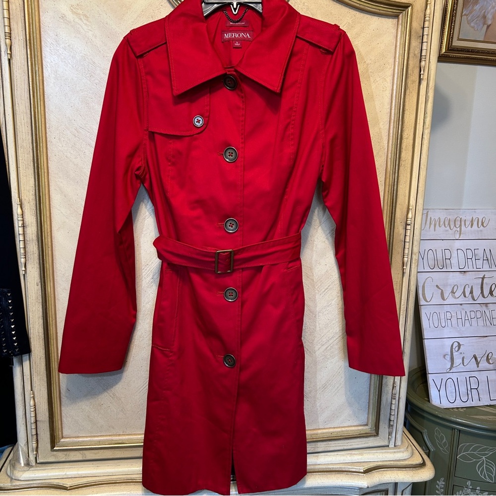 Merona Red Belted Water Repellent Trench Coat